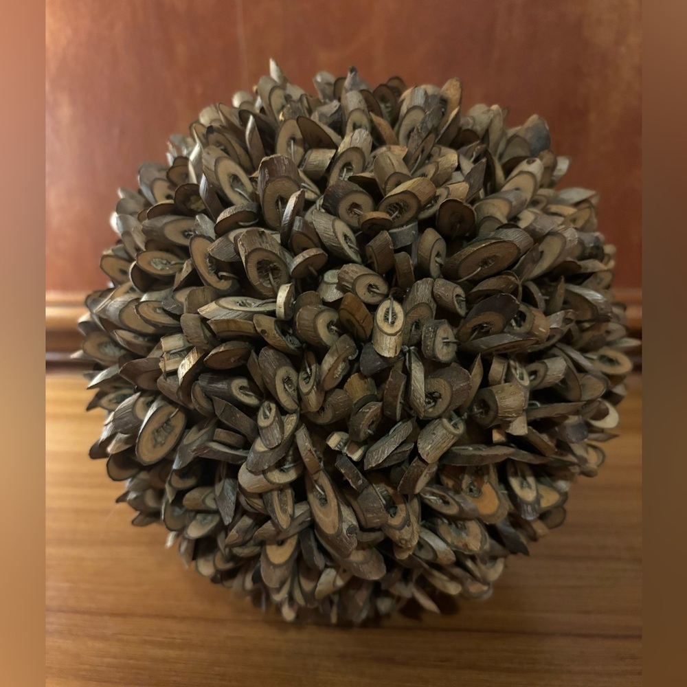 Decorative Rare Unique Wood Chip  Round Orb 7”-Beautiful